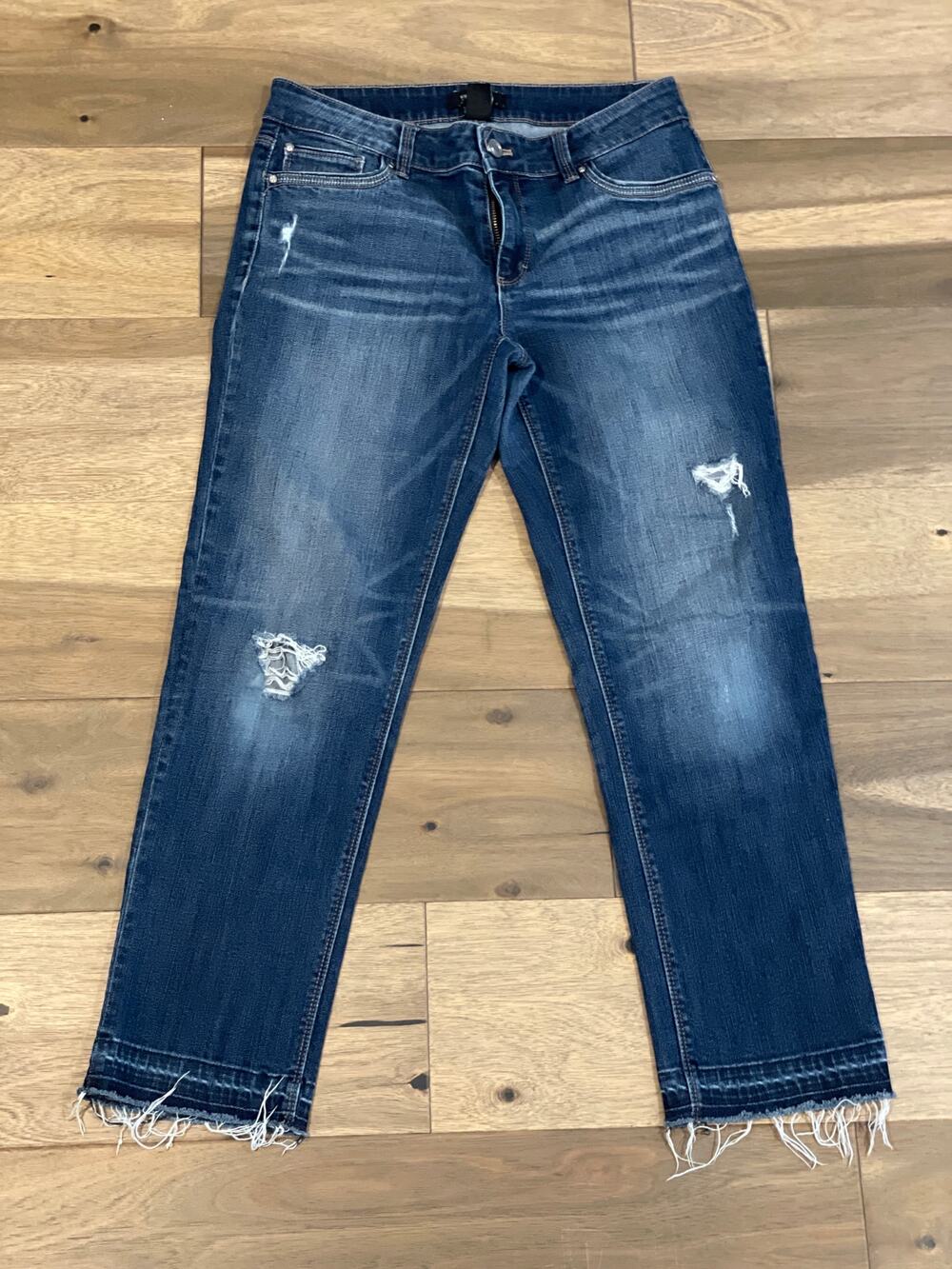 White House Black Market Slim Crop Jeans Size 4 Blue Distressed Denim